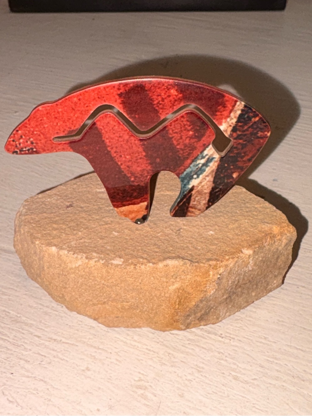 Southwestern Zuni Bear Petroglyph On Sandstone Base Metal Paperweight